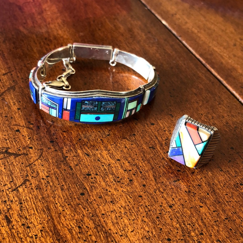 Sterling silver southwest bracelet and ring set